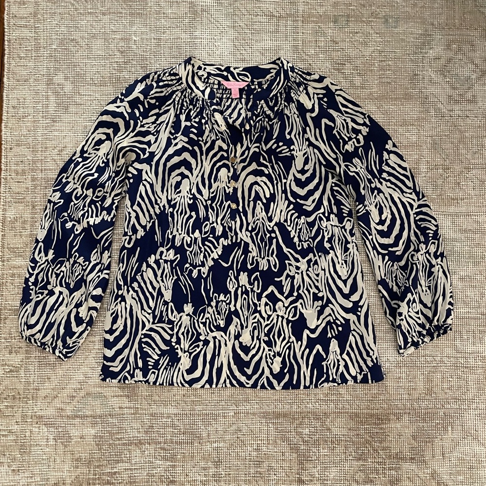 Lilly Pulitzer Elsa Silk Navy Blouse